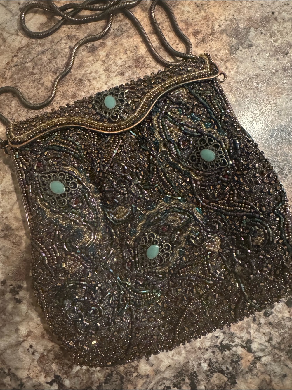Beaded Crossbody Evening Bag with Turquoise Accents